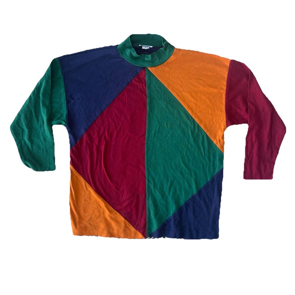 Fashion Formulas VTG XL 80s Funky Long Sleeve Geometric Abstract Retro Top FLAW